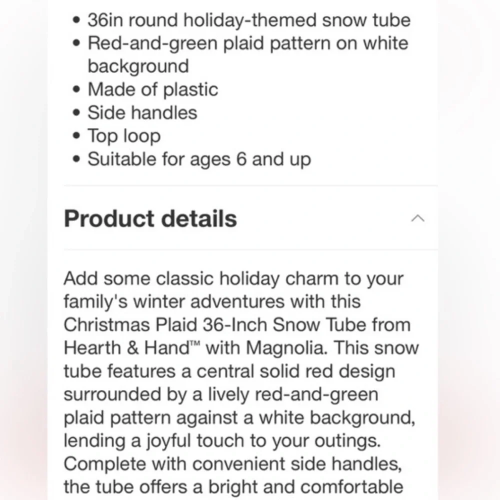 Festive Plaid 36" Christmas Snow Tube Red/Green/Cream - Hearth & Hand™ Magnolia - Picture 7 of 7